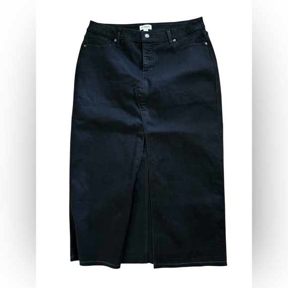 Maurices Dresses & Skirts - M Jeans By Maurice’s Denim Maxi Skirt Sz 16 Black Button Fly Front Slit Cotton